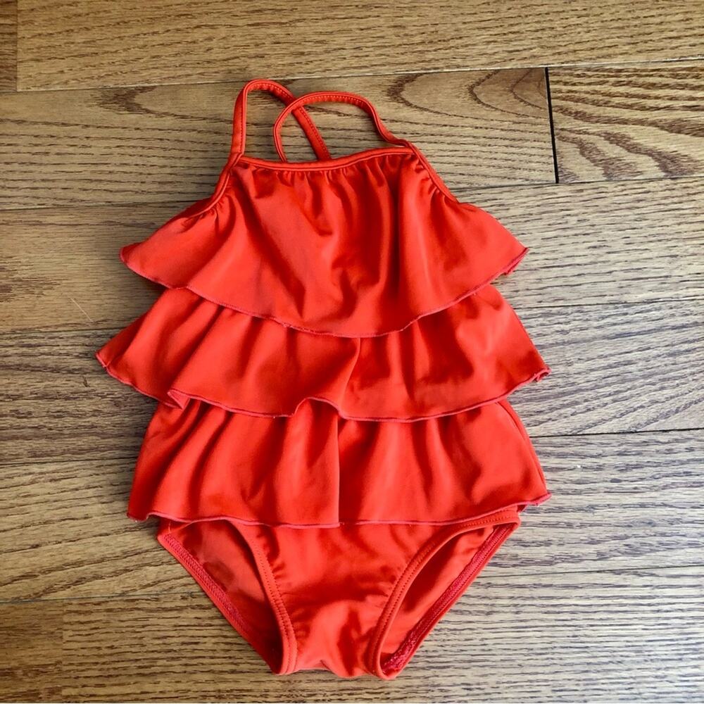 Carter’s one-piece swimsuit Tiered Crisscross Straps Red Baby Girl Size 18 Mo - Picture 6 of 6
